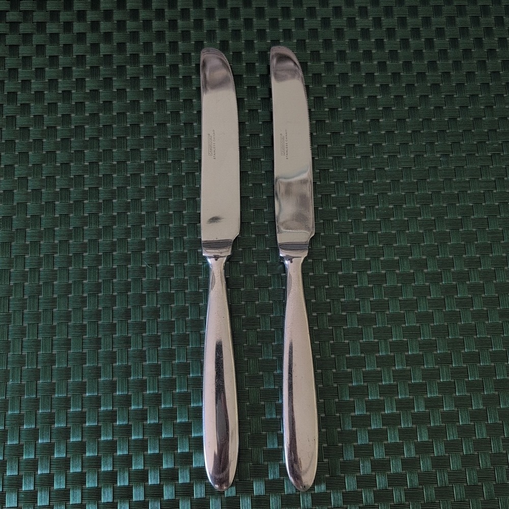 Cambridge TOWNHOUSE Dinner Knives Set Lot of 2 GLOSSY Stainless Bistro *FLAWS*